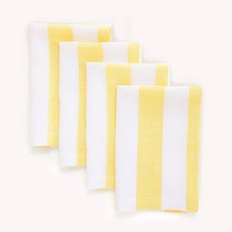 Solino Home Linen Dinner Napkins Set of 4, 20 x 20 Inch for Dining Table, Holiday and Everyday Table Decor - Cabana Stripe in Primrose Yellow And