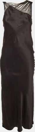 Sportmax Black Silk Satin Asymmetric Fringed Strap Midi Dress