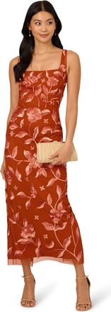 Adrianna Papell Womens Bead Square Neck Dress - Brown - Size 16 UK