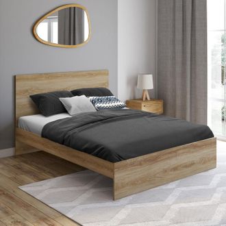 IDMarket Cama De Matrimonio Con Cabecero Y Somier Omaha 140x190 Cm Efecto Haya