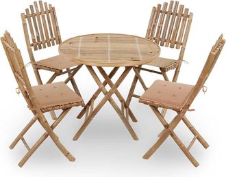 vidaXL Set De Comedor Exterior Plegable 5 Piezas Con Cojines Bamb&uacute; Vidaxl