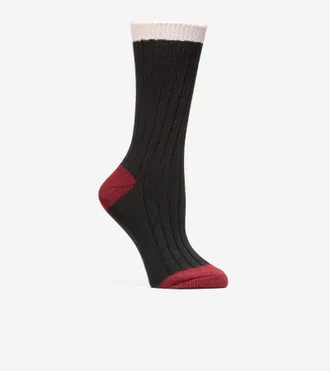 Cole Haan Womens Ribbed Crew Socks - Black