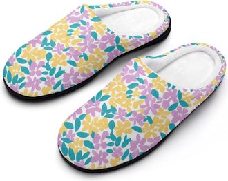 Generic Vintage Cute Pastel Floral Mens Slippers Slip On Comfortable Fleece Cotton House Shoes Winter