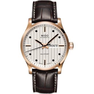 Mido Multifort Automatic Leather Strap Watch, 42mm in Silver at Nordstrom