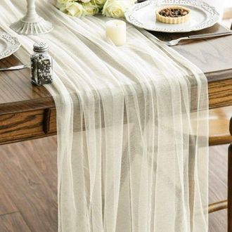 OEM Camino De Mesa, 600 X 75 Cm, Estilo Bohemio, Tela De Malla, Fiestas, Festivales, Bautizos Y Celebraciones De A&ntilde;o Nuevo, Color Blanco Roto