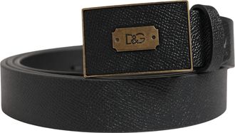 Dolce & Gabbana Men Black Classic Leather Logo Buckle Mens Belt