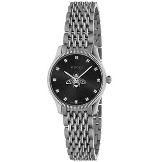 Gucci Womens YA1265020 G-Timeless Black Dial with Bee Ladies Watch - Silver Stainless Steel - One Size