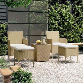 vidaXL Set Comedor Jard&iacute;n 5 Pzas Rat&aacute;n Sint&eacute;tico Vidrio Templado Beige Vidaxl