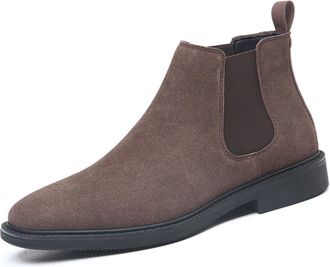 Generic Mens Round Toe Faux Suede Short Boots Flat Heel Chelsea Ankle Boots Slip on Office Work Shoes,Brown,7.5 UK