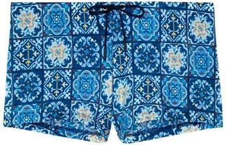 HOM Maiolica Swim Shorts in Blue Print at Nordstrom, Size Xx-Large