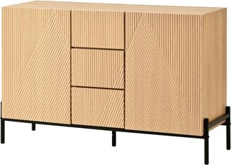 Urban Meuble Aparador de dise&ntilde;o en madera natural con frentes geom&eacute;tricos, 115,5 cm