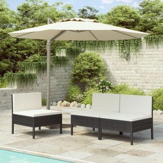 vidaXL Sillas De Jard&iacute;n Con Almohadillas 3 Pcs Vime Pe Negro