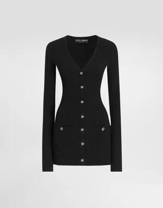 Dolce & Gabbana Virgin Wool Ribbed Cardigan - Woman Sweaters And Cardigans Black 36