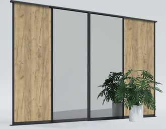 OEM Puertas Correderas De Armario 265 X 260 Cm, 2x Roble Craft, 2x Espejo