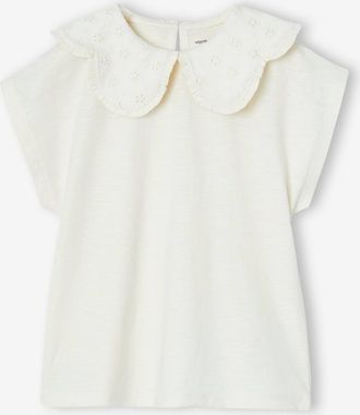 Vertbaudet M&auml;dchen T-Shirt mit besticktem Kragen wollwei&szlig;