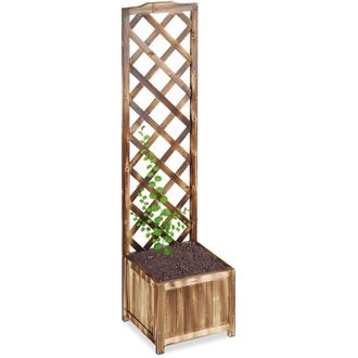Relaxdays Relaxdays Planter Box with Trellis, Weatherproof, Wooden, Balcony, Garden Bed, Wine, 147 cm Lattice, Flamed
