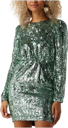 Selected Groene Mini Jurk met Pailletten - Dames - Feestkleedjes - Groen - S - Pailletten - Kleedjes