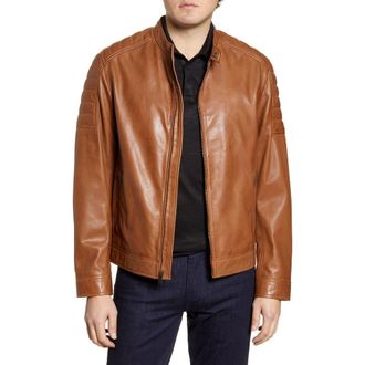 Cole Haan Racer Leather Jacket in Camel at Nordstrom, Size Medium