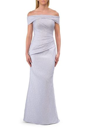 La Femme Off-the-Shoulder Textured Evening Gown in Light Blue at Nordstrom, Size 16