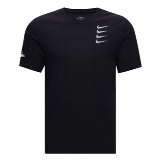 Nike Round Neck Training Short Sleeve Multi Swoosh Black White CT6465-010