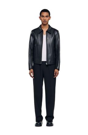 Sandro Zip-up leather jacket in Black at Nordstrom, Size Xx-Large