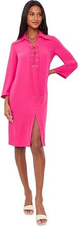 Trina Turk Collared Lace-Up Dress Womens Dress Rio Rose : MD (US Womens 8-10), Polyester
