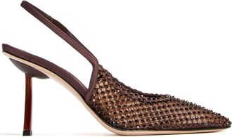 Le Silla 80mm Gilda slingback pumps - women - Nylon/Satin/Nappa Leather/Crystal/Leather - 37.5 - Brown