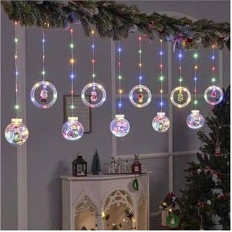 Trade Shop Trade Shop - Luci Natalizie 3d 3mt Tenda Usb Interni Rgb Anelli Con Figura Natale Decorazione