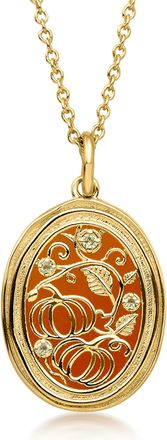 Ross-Simons Carnelian Pumpkin Pendant Necklace With Peridots in 18kt Gold Over Sterling