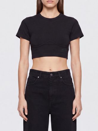 The Attico T-shirt cropped in cotone stile corsetto con logo ricamato