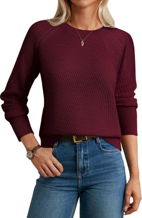Grace Karin Womens Jumpers Long Sleeve Merino Wool Blend Sweater Crew Neck Classic Knitwear for Fall Winter Red S