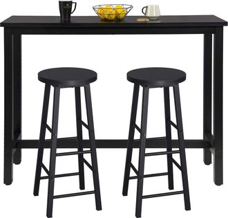Woltu Tavolo Da Bar Con 2 Sgabelli Alti Set Mobili Da Bar Rettangolare Bancone Legno Nero - Woltu
