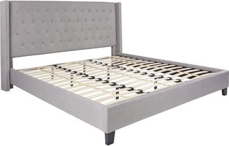 Flash Furniture King Size Tufted Upholstered Platform Bed in Light Gray Fabric