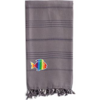 Linum Home Textiles 100% Turkish Cotton Summer Fun Sparkling Rainbow Fish Pestemal Beach Towel - Grey at Nordstrom Rack
