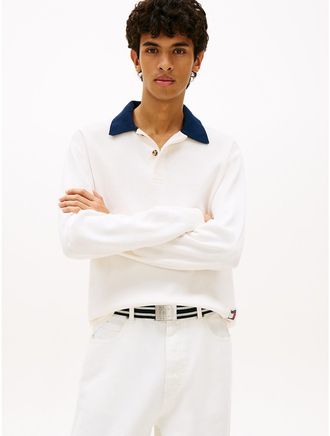 Tommy Hilfiger Mens Tommy Jeans Rugby Sweater - White - XL