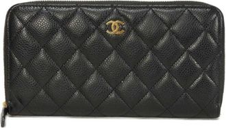 Chanel Black Grained Calfskin Long Wallet (Bi-Fold) (Pre-Owned)