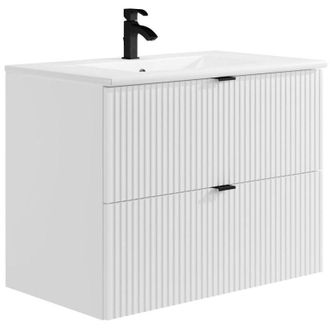 Vente-Unique Vente-unique - Mobile per bagno sospeso con scanalature e lavabo da incasso L80 cm Bianco - zevini