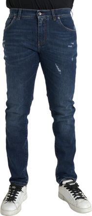 Dolce & Gabbana Mens Slim Fit Distressed Jeans - Dark Blue Cotton - Size EU 46 (Mens)