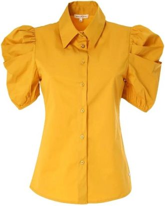 Kocca Purca Puff Sleeve Shirt - Dames - Overhemden - Geel - M - Katoen - Overhemden