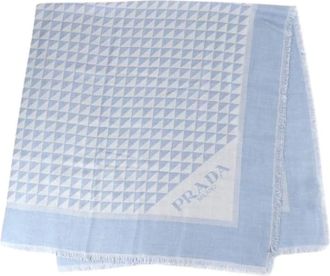 Prada Pre-owned Scarves, female, Blue, Size: ONE SIZE Pre-owned Wool Silk Stole