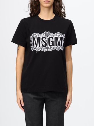 Msgm T-shirt in cotone con girocollo e logo a contrasto sul davanti