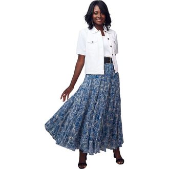 Jessica London Flowing Crinkled Maxi Skirt in Sapphire Outlined Petals at Nordstrom, Size 12