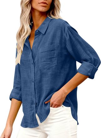 Generic Cotton Tops For Women Uk Casual Linen Summer Tops Button Down Long Sleeve Tunic Blouses Shirts Elegant Smart Office Wear 2026 Trendy Fashion Cheeseclo