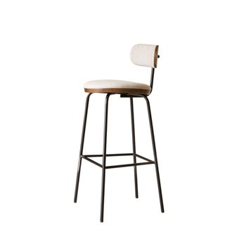 Tikamoon Silla de bar de roble oscuro macizo, tela gris y metal