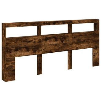Berkfield Home Headboard Cabinet with LED Smoked Oak 220x17x102 cm in Brown | Size: 220 x 17 x 102 cm