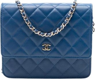 Chanel Pre-owned Gewatteerde Lamsleren Wallet on Chain - Dames - Vintage Schoudertas - Blauw - ONE Size - Leer - Vintage