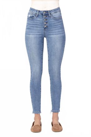 Judy Blue High Rise Button Fly Skinny Jean In Medium Blue