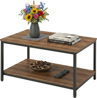 Relaxdays Relaxdays Mesa Auxiliar, Con Estante, Madera Reconstituida Y Metal, (alxanxf) 42x80x50 Cm, Mesa De Sal&oacute;n, Marr&oacute;n/negro