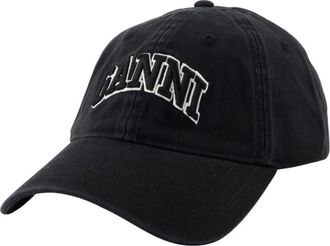 Ganni Zwarte Katoenen Geborduurde Pet - Dames - Petten - Zwart - ONE Size - Katoen - Accessoires