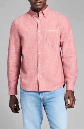 Billy Reid Slub Cotton MSL Button-Up Shirt in Washed Umber at Nordstrom, Size X-Small